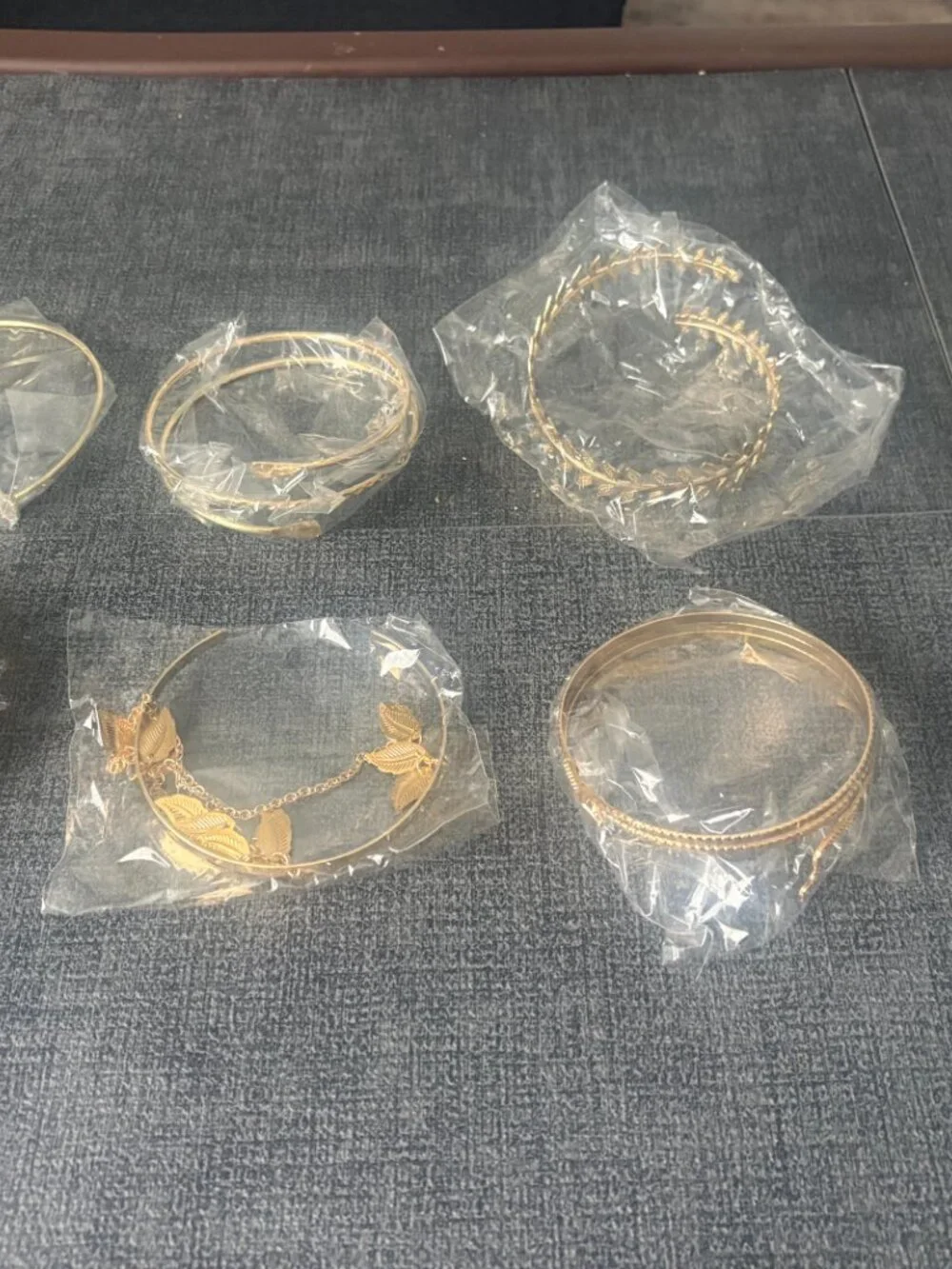 Gold Boho Adjustable Arm Cuff Set - Goddess, Leaf and Spiral Designs / Set of 7